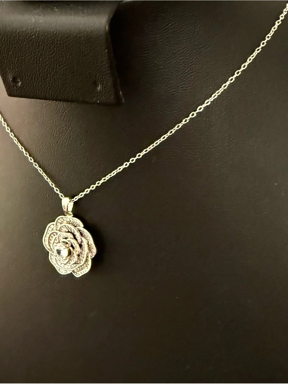 Cote d’Argent 925 Sterling Silver CZ Crystal Rose Flower Pendant Necklace